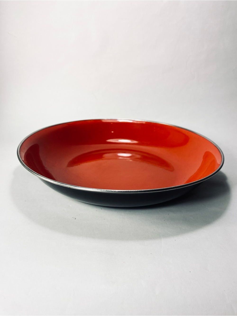 11” Vintage Enamelware Made in Yugoslavia #25 Red Black Two Handle Metal Pan